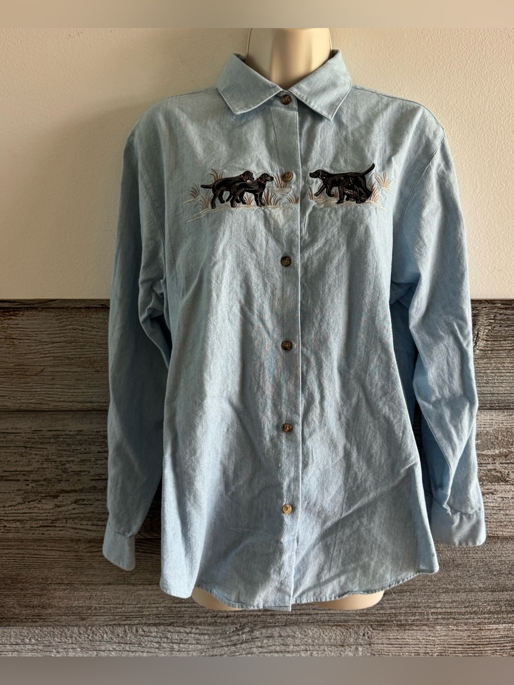 Vintage Orvis Size 10 Black Lab Labrador Embroidered Cotton Button Shirt (O1)